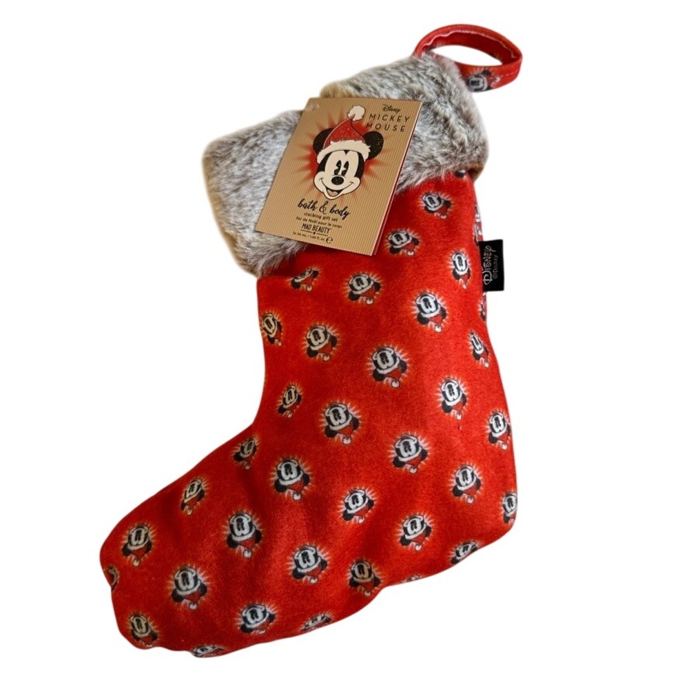 Disney Mickey Mouse Christmas Stocking Mad Beauty Bath and‎ Body Red Holiday NWT